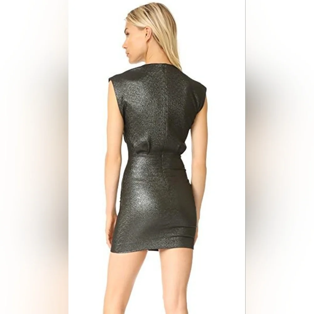 REVOLVE- IRO Dresdi V-Neck Mini Dress. Metallic black bodycon stretch - Picture 4 of 10